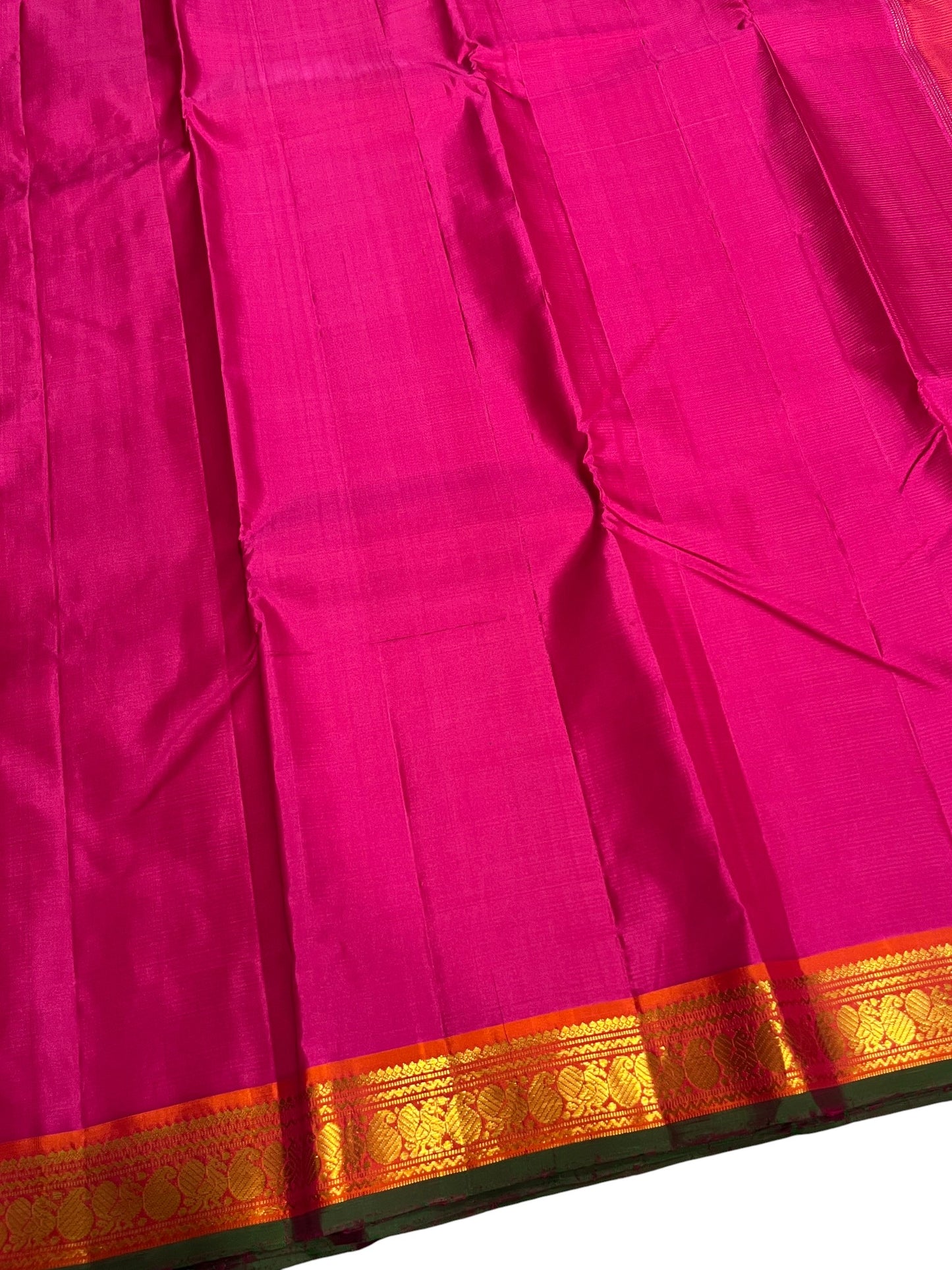 Southloom Pure Handloom Bridal Kanchipuram Silk Saree with Korvai Work (Pink & Orange)