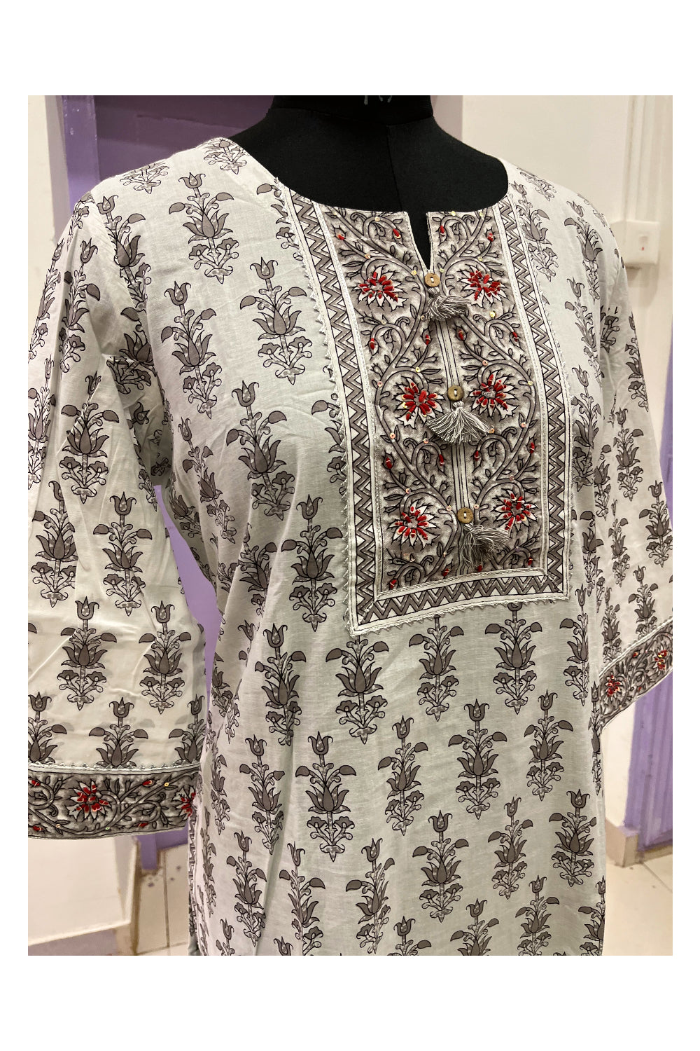 Southloom Stitched Cotton Salwar Set in White and Floral Prints