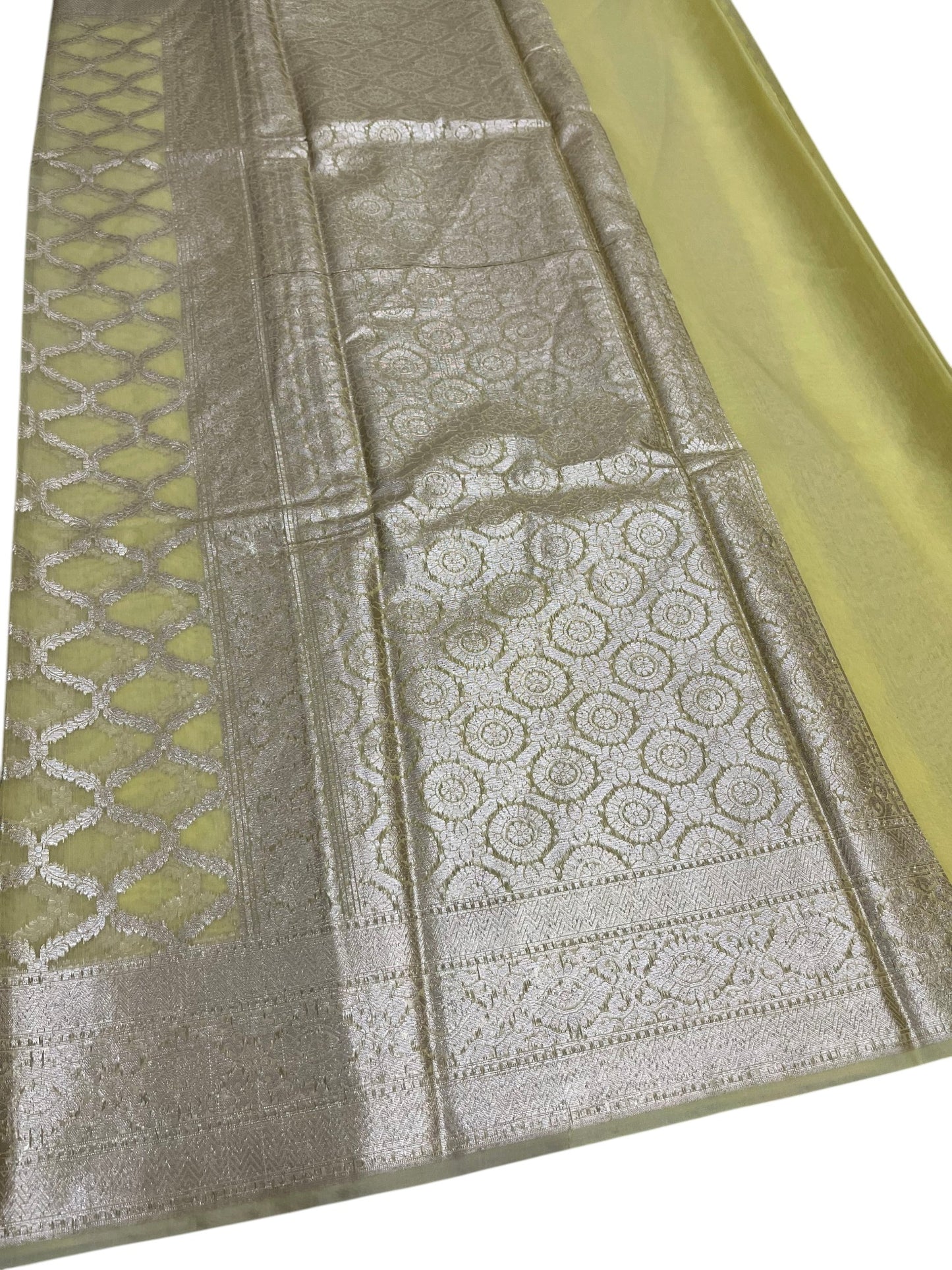 Southloom Cotton Banarasi Silk Saree with Woven Work on Body and Borders (Yellow)
