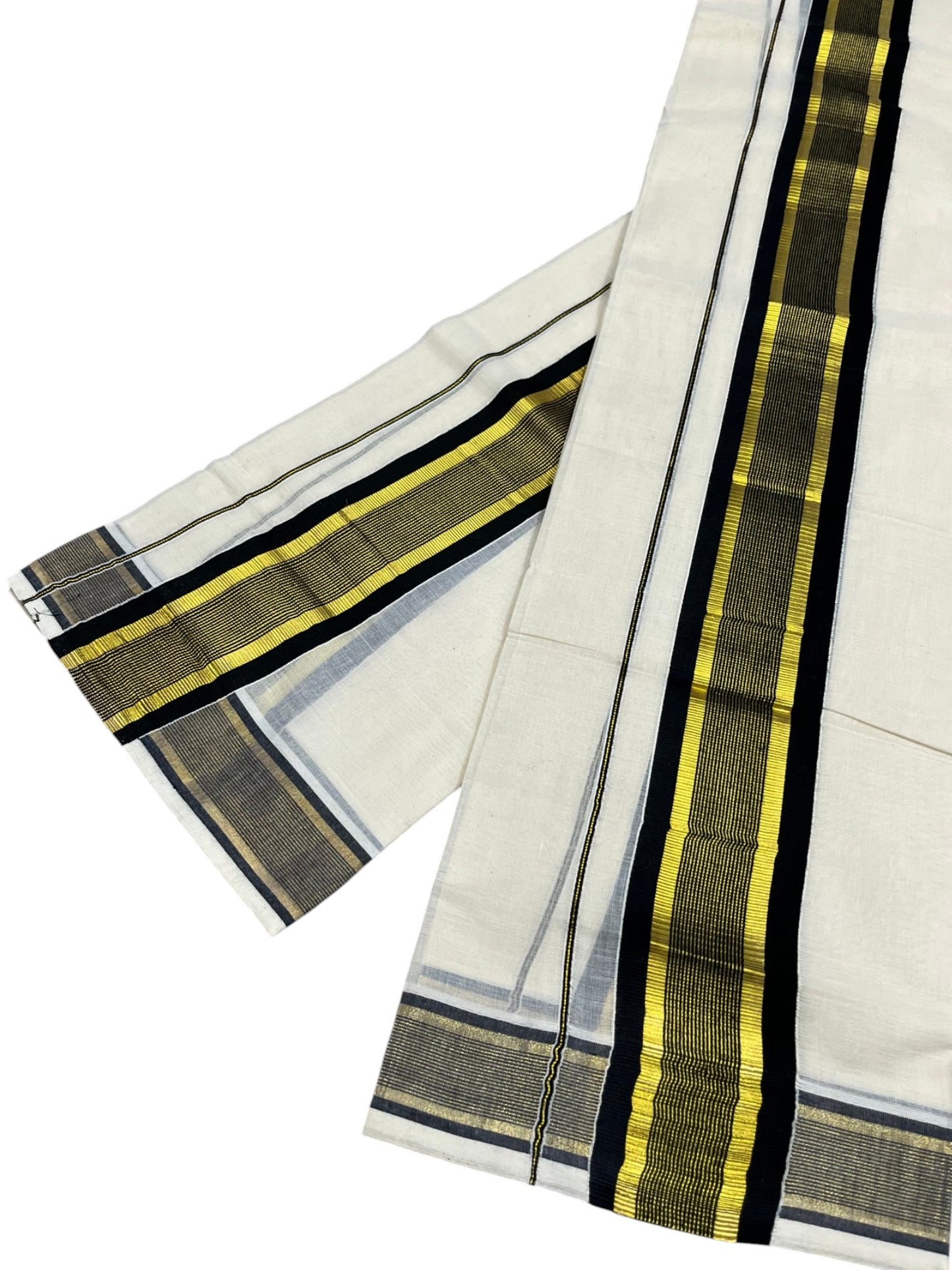 Southloom Kerala Cotton Kasavu Single Set Mundu (Mundum Neriyathum) with Black Kasavu Border SLKK