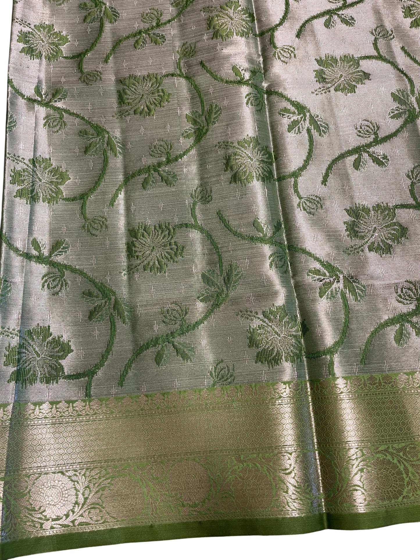 Southloom Tissue Silk Saree with Woven Work on Body and Borders (Green)