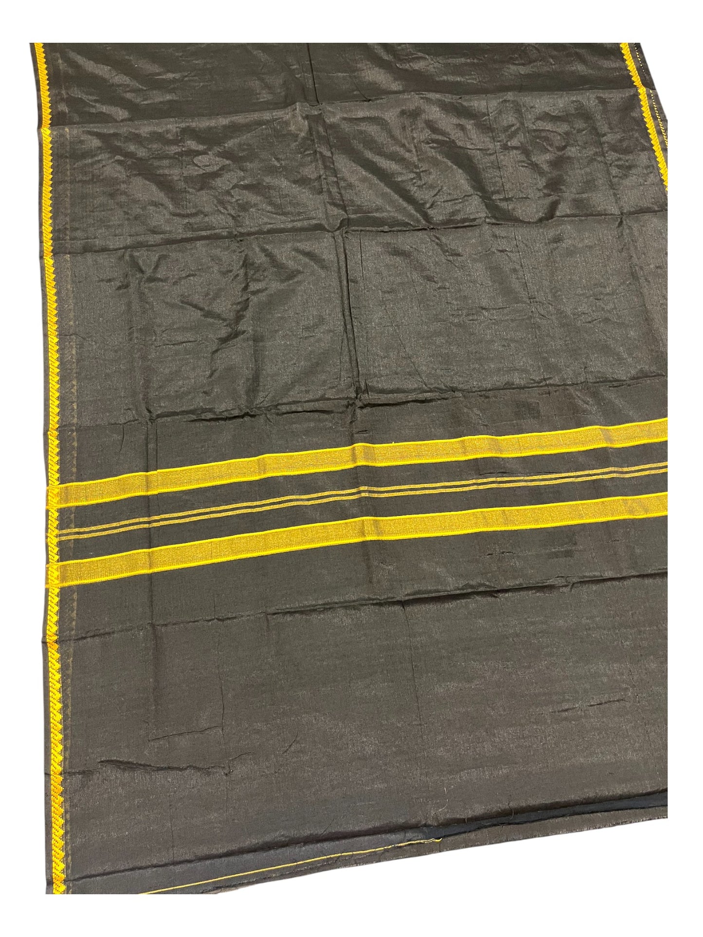 Southloom Kerala Sabarimala Black Simple Saree With Yellow Kara