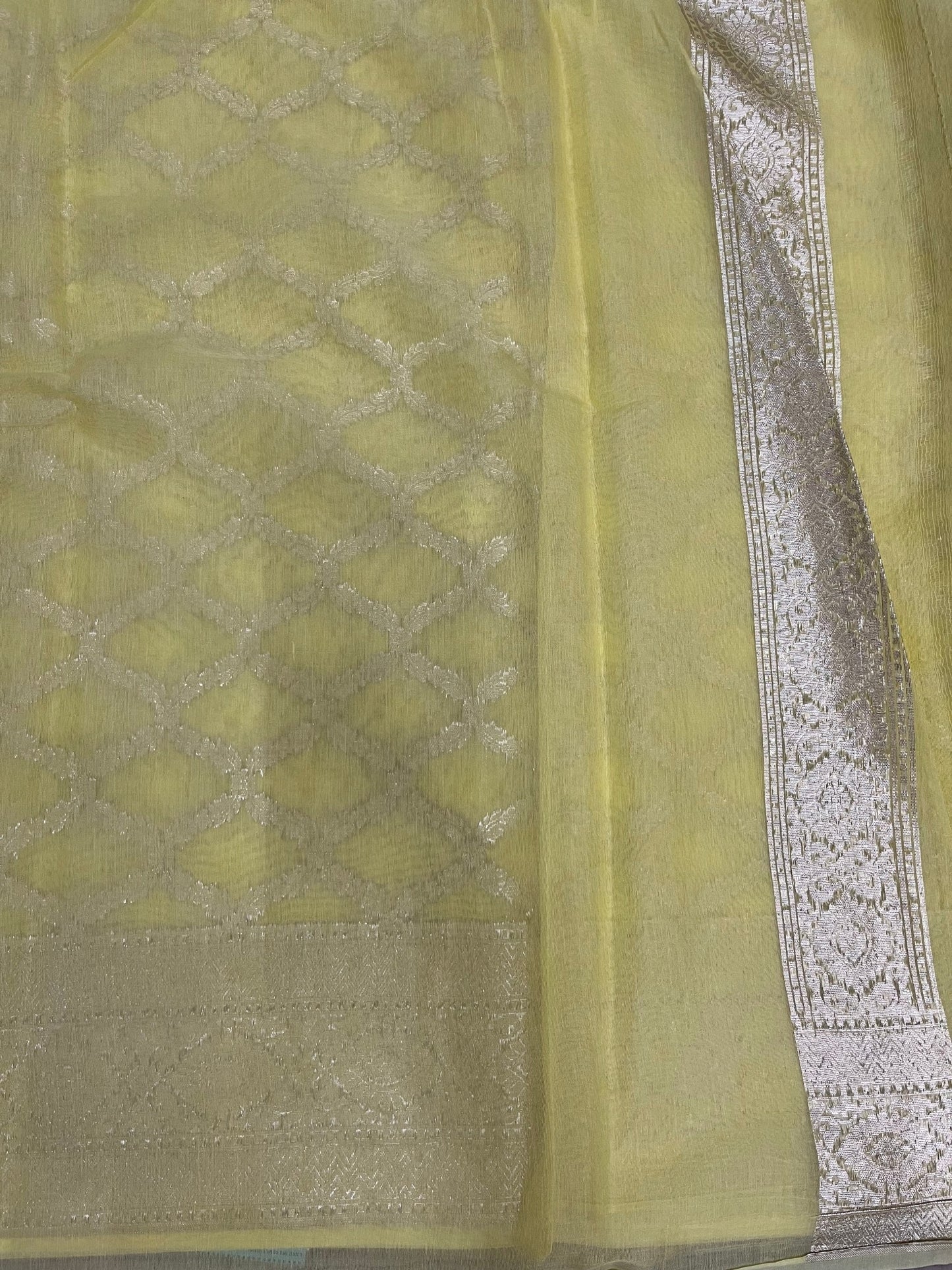 Southloom Cotton Banarasi Silk Saree with Woven Work on Body and Borders (Yellow)