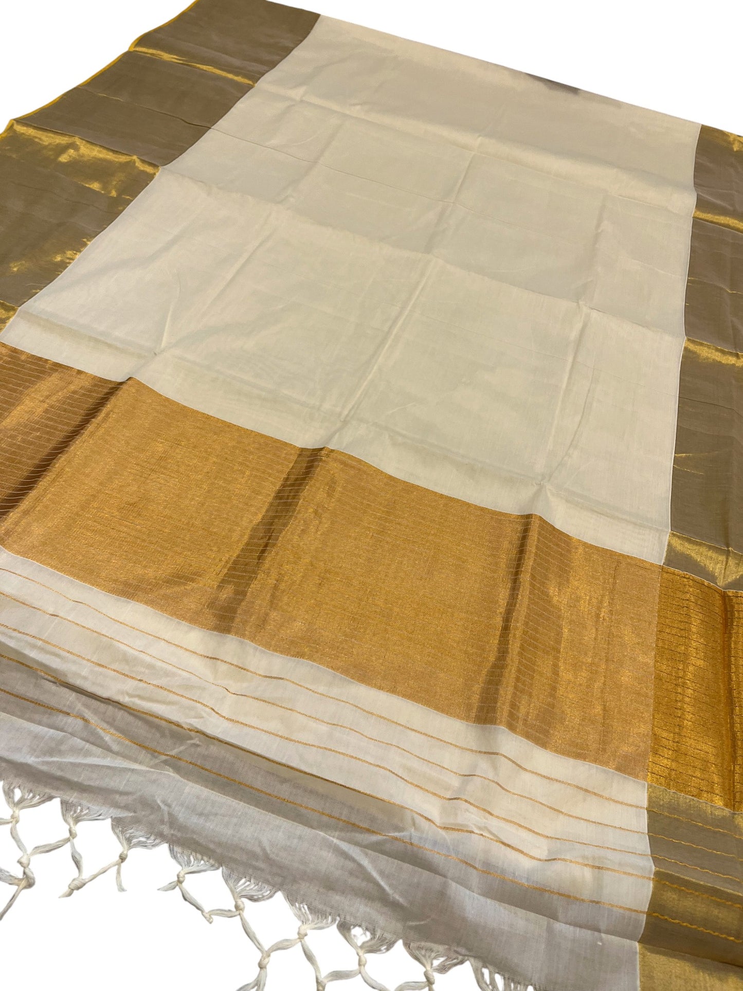 Pure Cotton Kerala Plain Kasavu Saree with Golden Kasavu Border