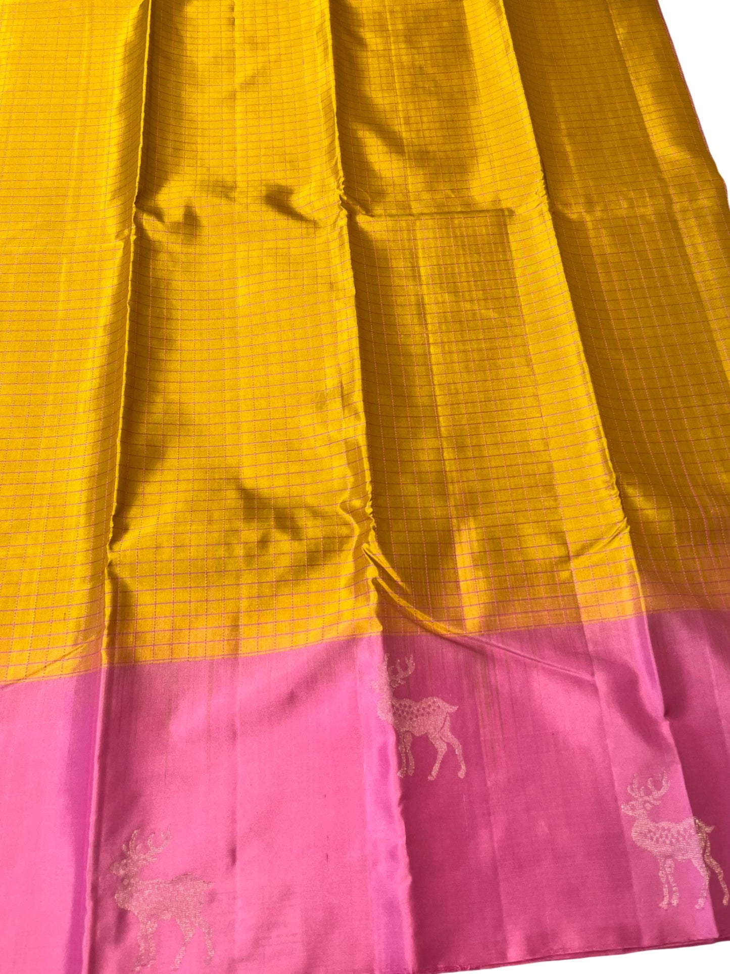 Southloom Pure Handloom Bridal Kanchipuram Silk Saree with Korvai Work (Yellow & Pink)