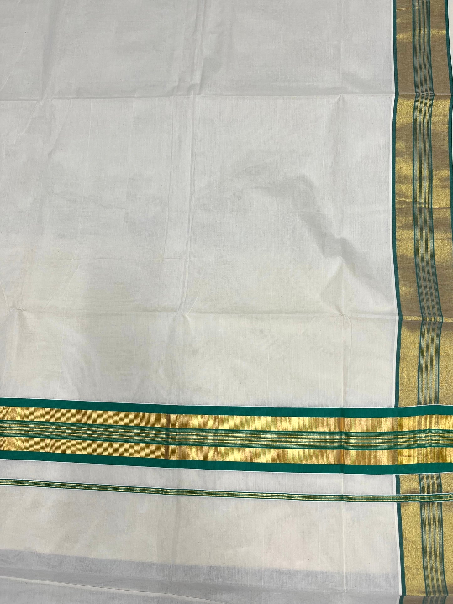 Southloom Kerala Cotton Kasavu Saree with Green Border