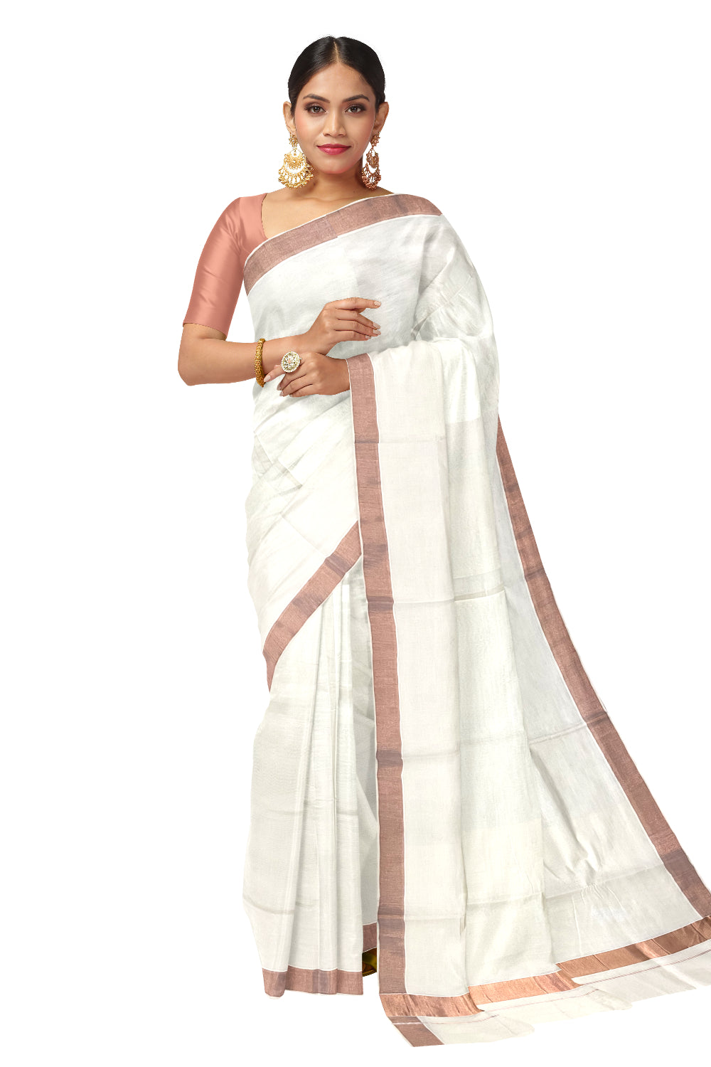 Kerala Pure Cotton Saree with Copper Kasavu 2 inch Border (Onam Saree 2023)