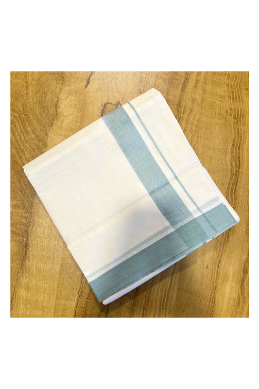 Pure Cotton Mundu with Blue Lines and Grey Border (South Indian Kerala Dhoti)