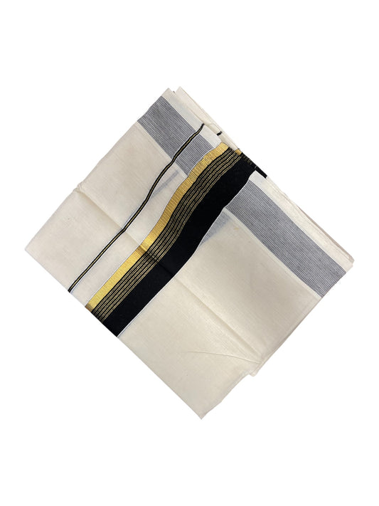 Southloom Pure Cotton  Double Mundu With Gold Kasavu & Black Border (South Indian Kerala Dhoti)