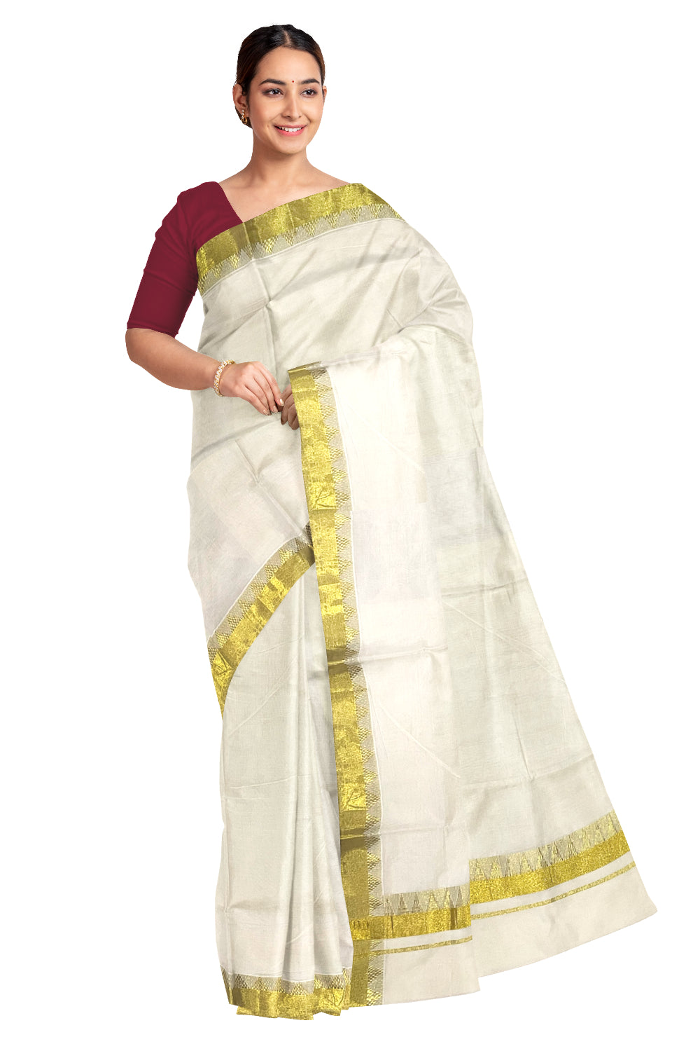 Kerala Pure Cotton Saree with Kasavu Temple Woven Border