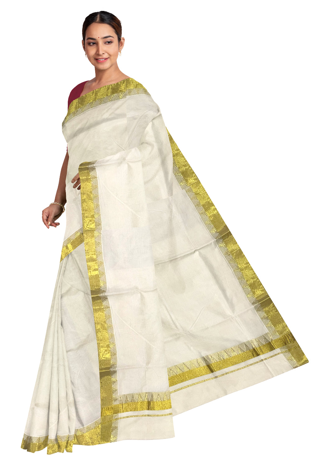 Kerala Pure Cotton Saree with Kasavu Temple Woven Border