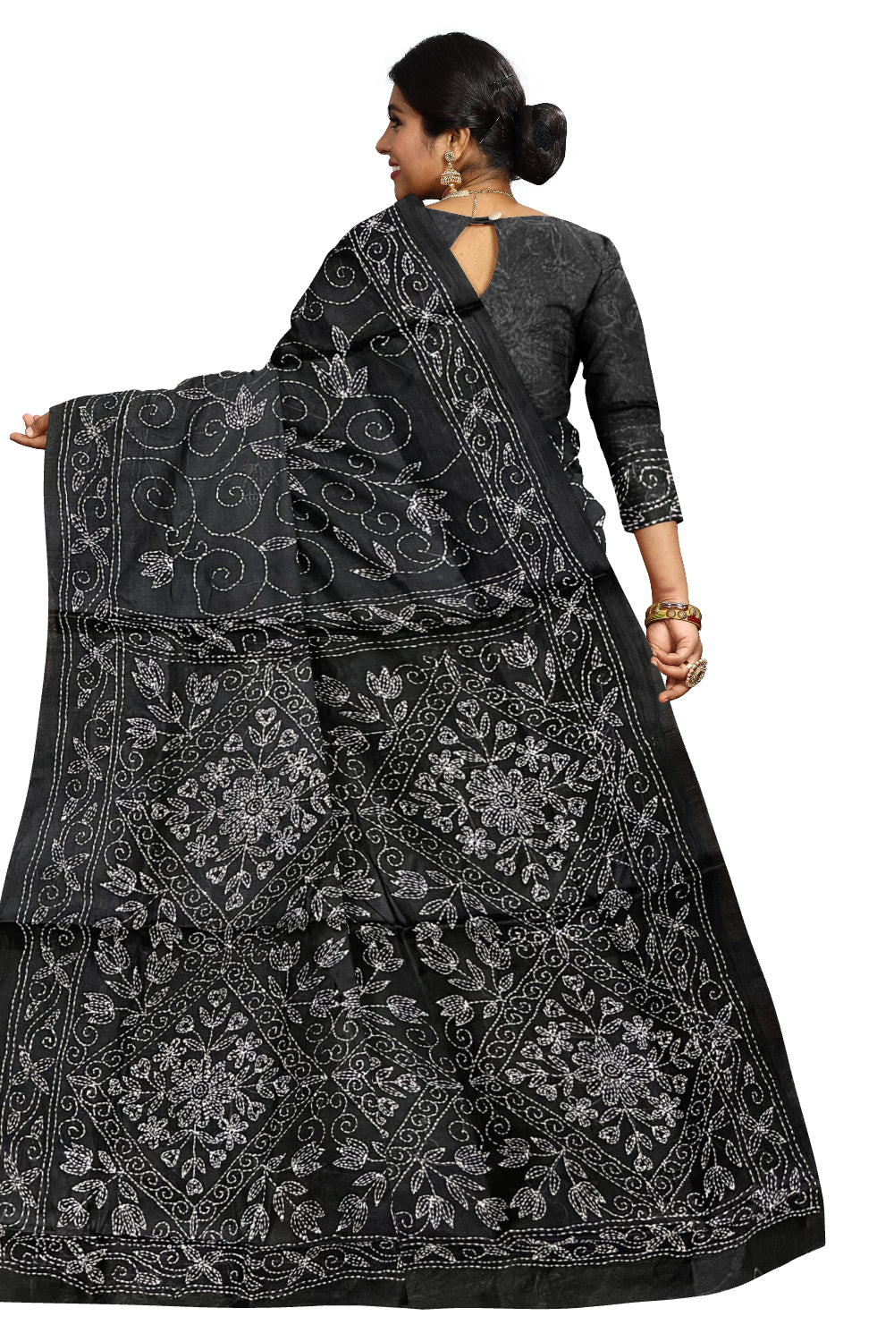 Southloom Kantha Thread Work Designer Black Saree