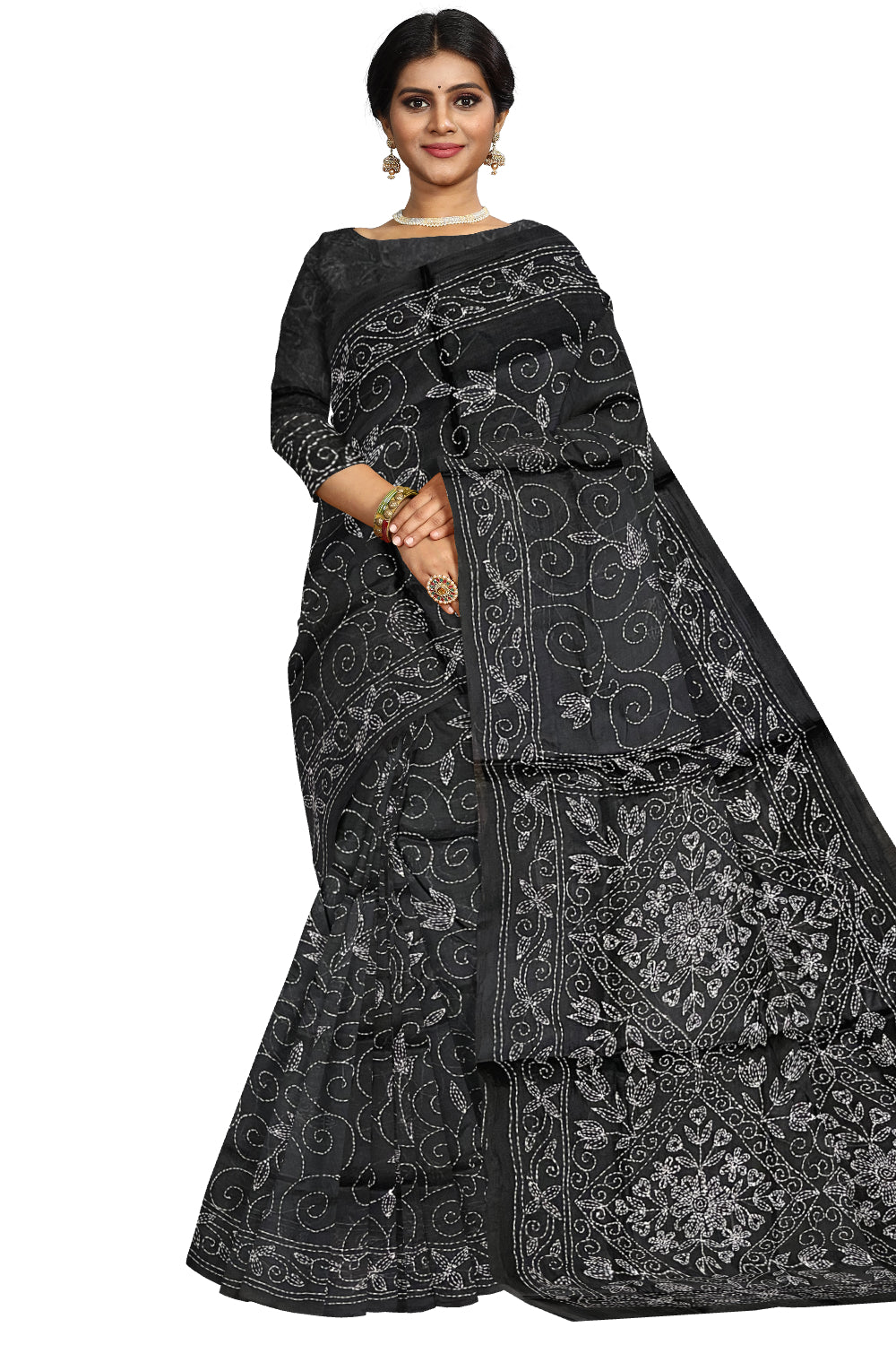 Southloom Kantha Thread Work Designer Black Saree