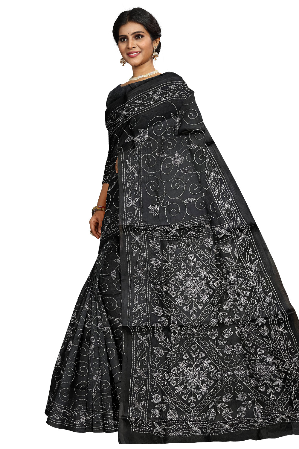 Southloom Kantha Thread Work Designer Black Saree