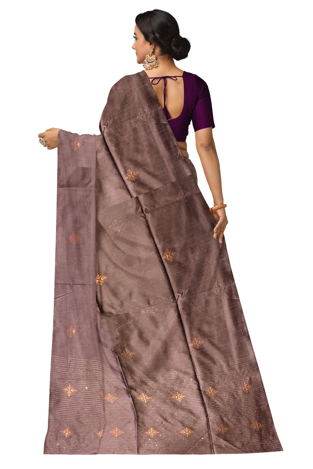 Southloom Semi SIlk Light Purple Designer Saree with Woven Copper Butta Works on Body