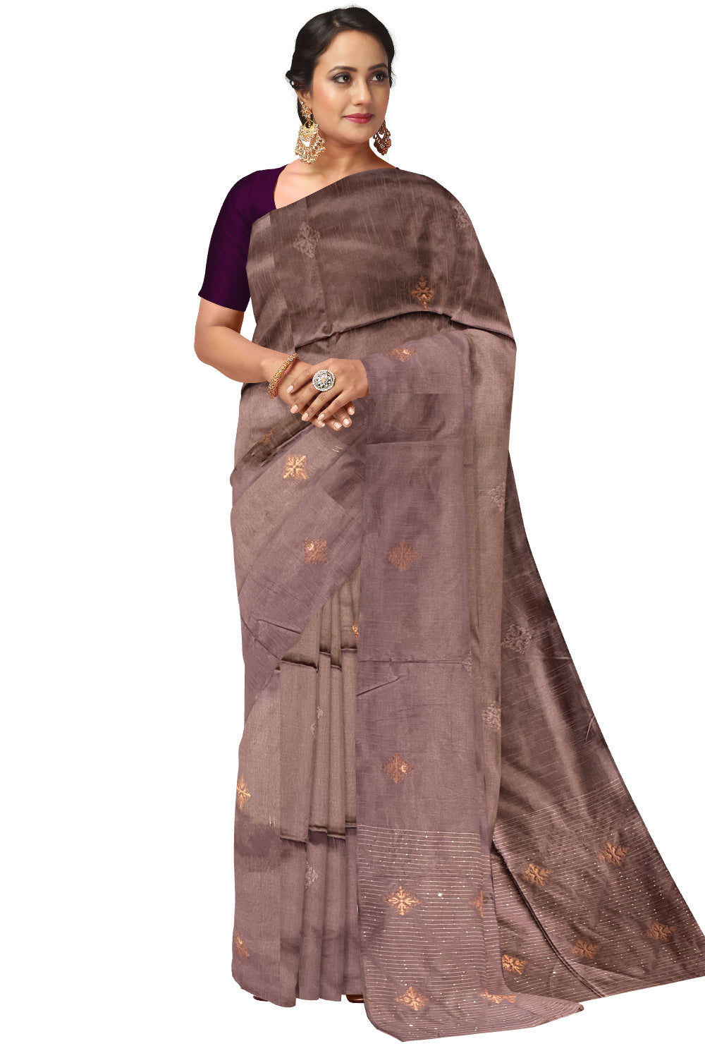 Southloom Semi SIlk Light Purple Designer Saree with Woven Copper Butta Works on Body