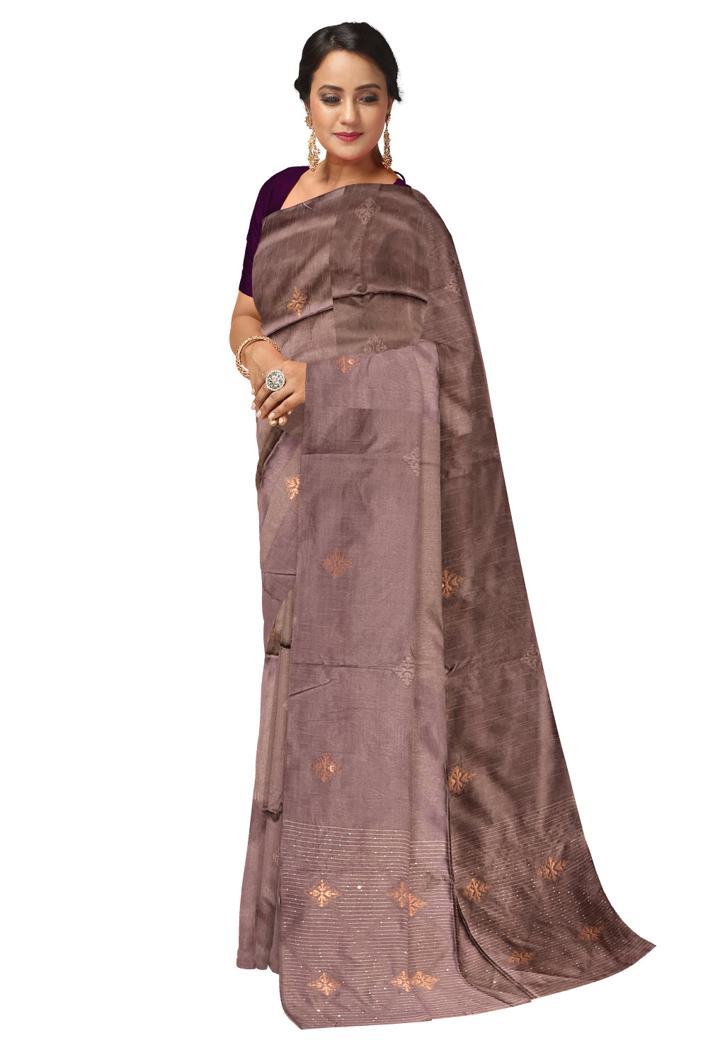 Southloom Semi SIlk Light Purple Designer Saree with Woven Copper Butta Works on Body