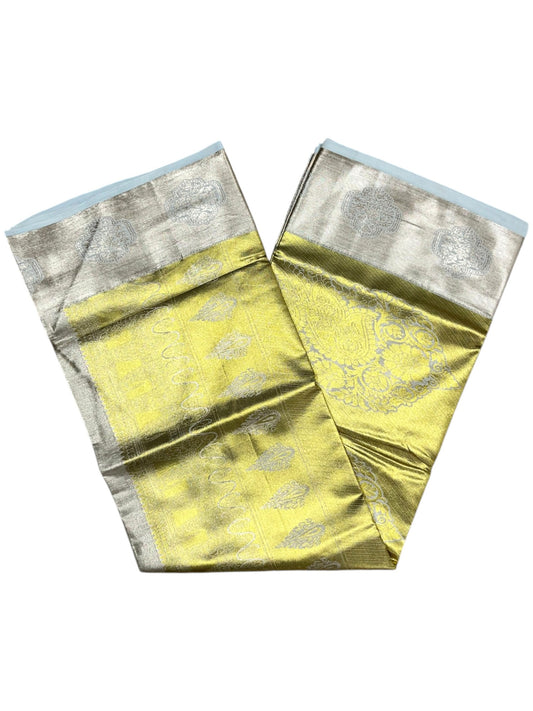 Southloom  Kerala Tissue Kasavu Heavy Work Saree with Paisley Floral Woven Design