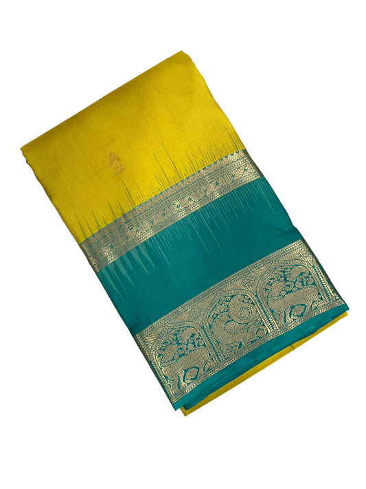 Southloom Pure Handloom Bridal Kanchipuram Silk Saree with Korvai Work (Yellow&Green)