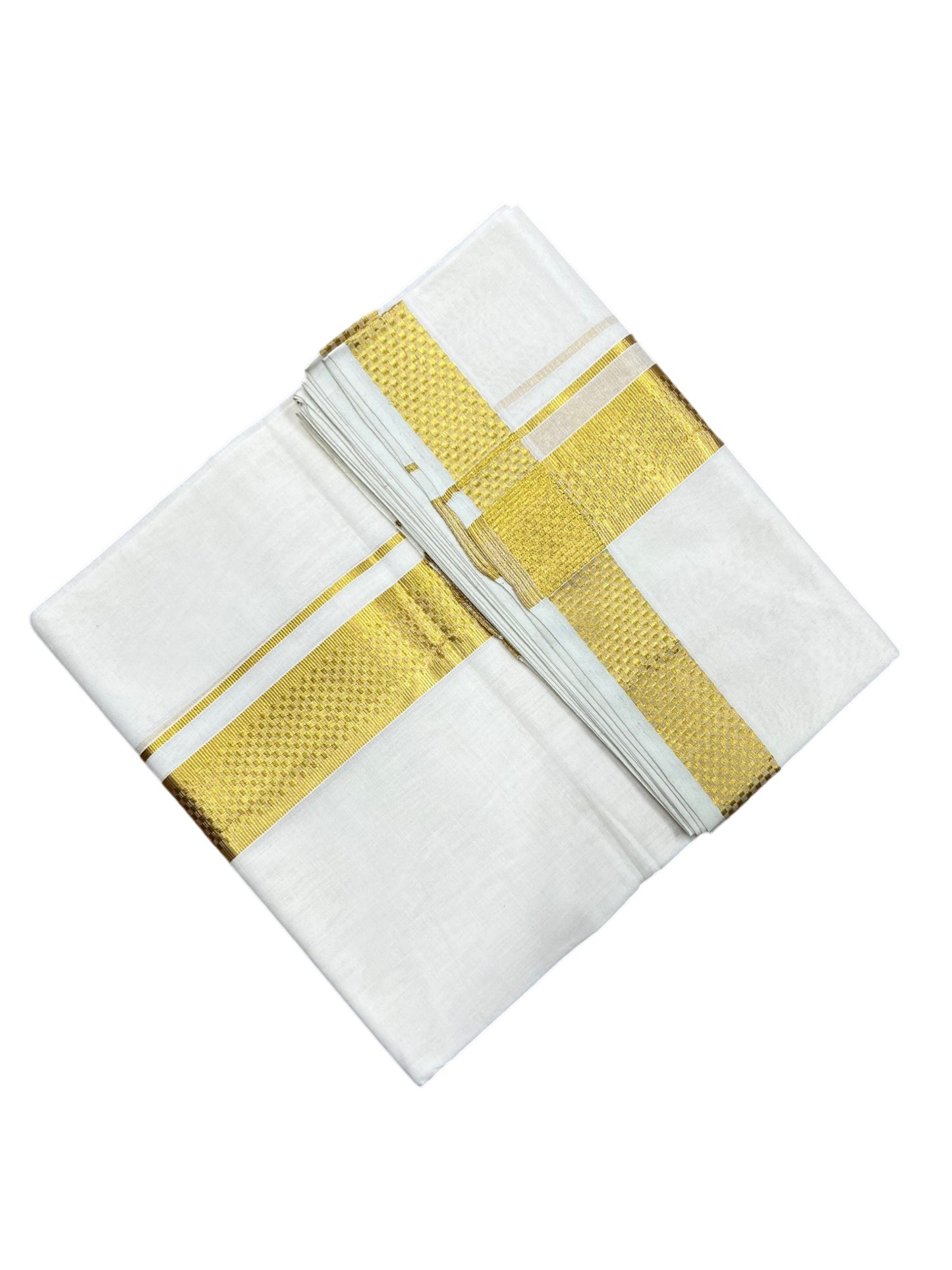 Southloom Premium Handloom Cotton Double Mundu with Gold Paa Neythu Border
