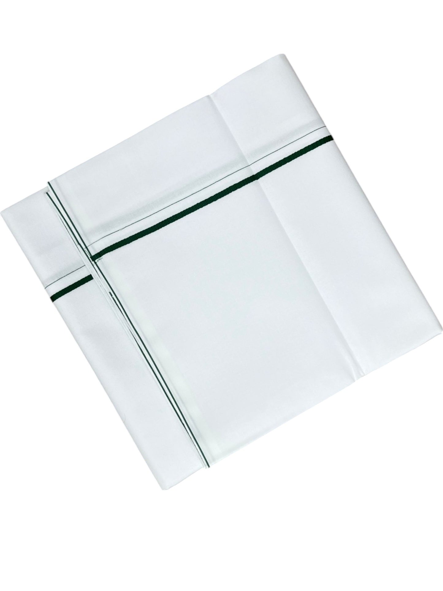 Southloom Pure White Cotton Single Mundu with Green Border (South Indian Kerala Dhoti)