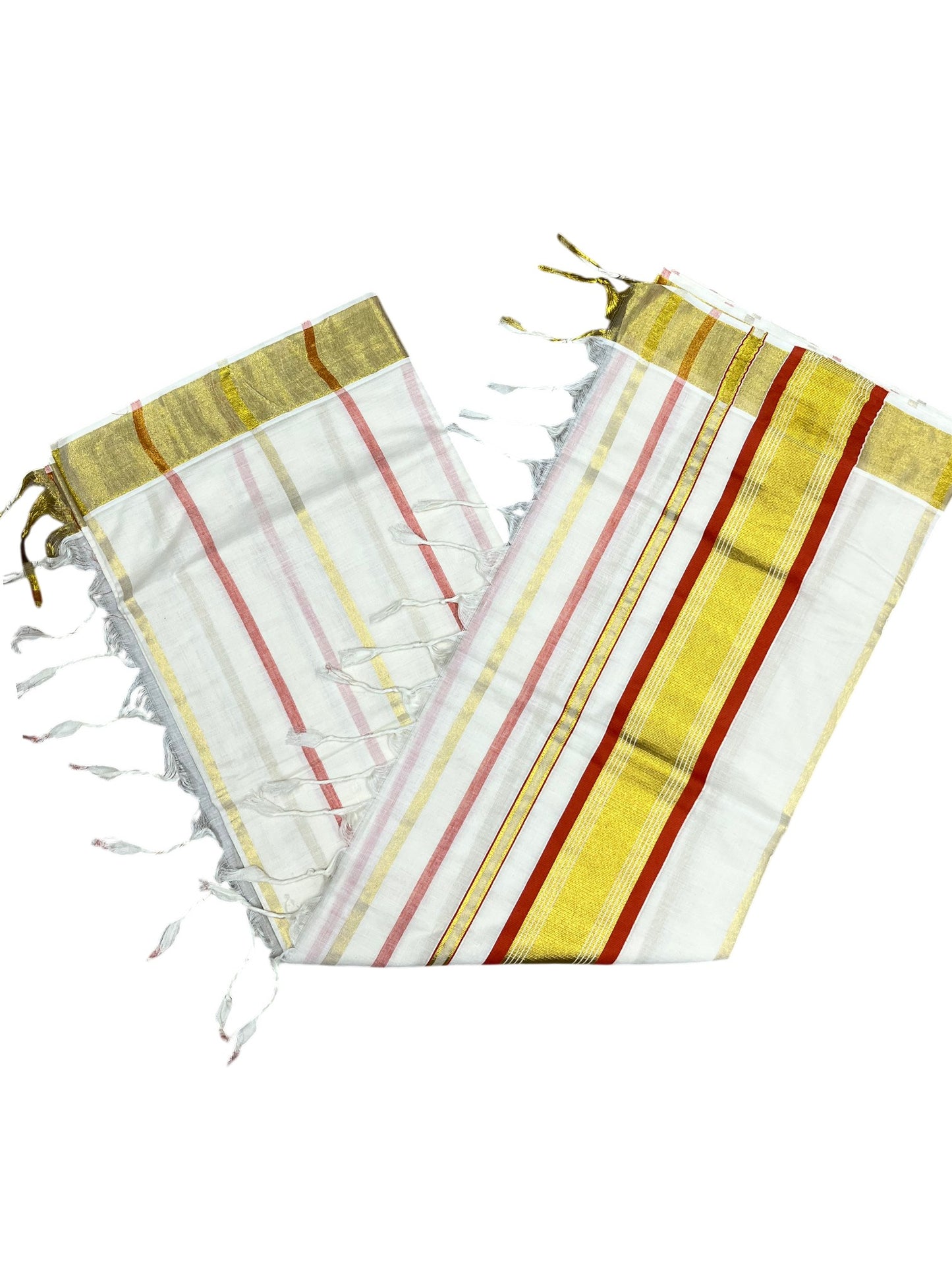Southloom Kerala Cotton Kasavu Saree with Gold And Orange Lines on Body SL331