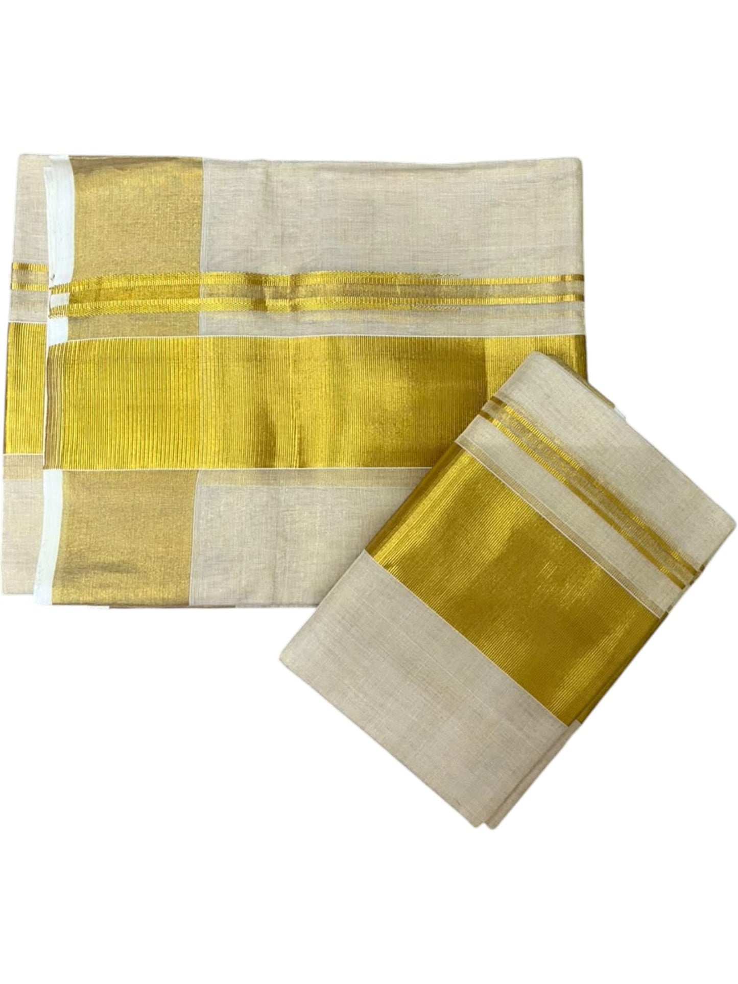 Southloom Premium Tissue Handloom Set Mundu with Chuttikara Kasavu And 4Inch Golden Border (2.80 Mtr)