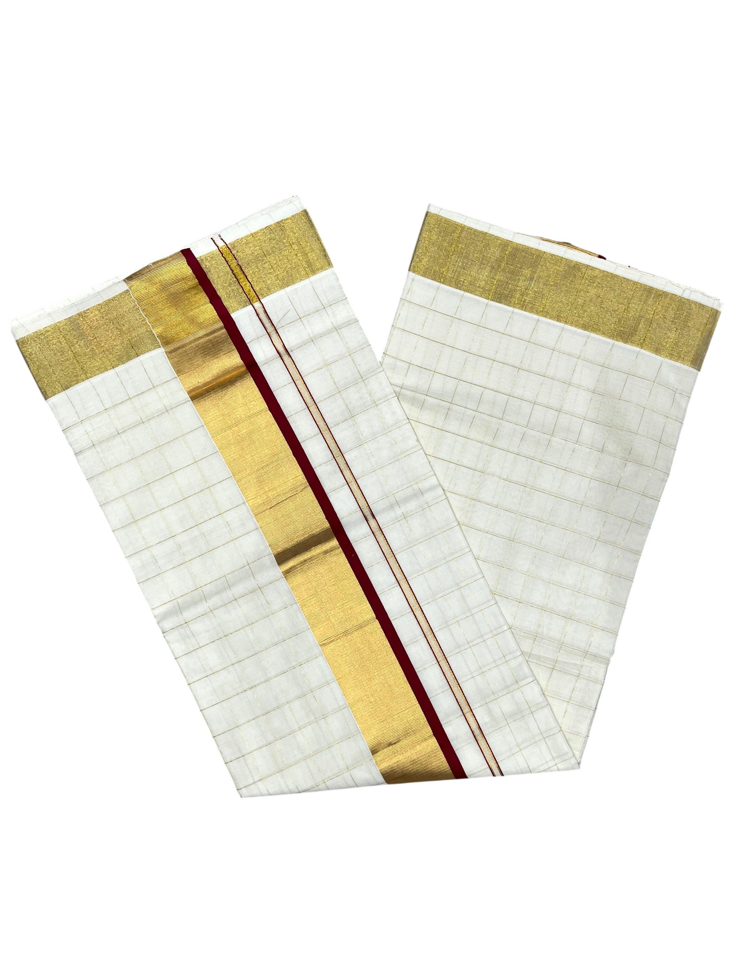 Southloom Pure Cotton  Kerala  Kasavu Woven Check Saree with Maroon Border