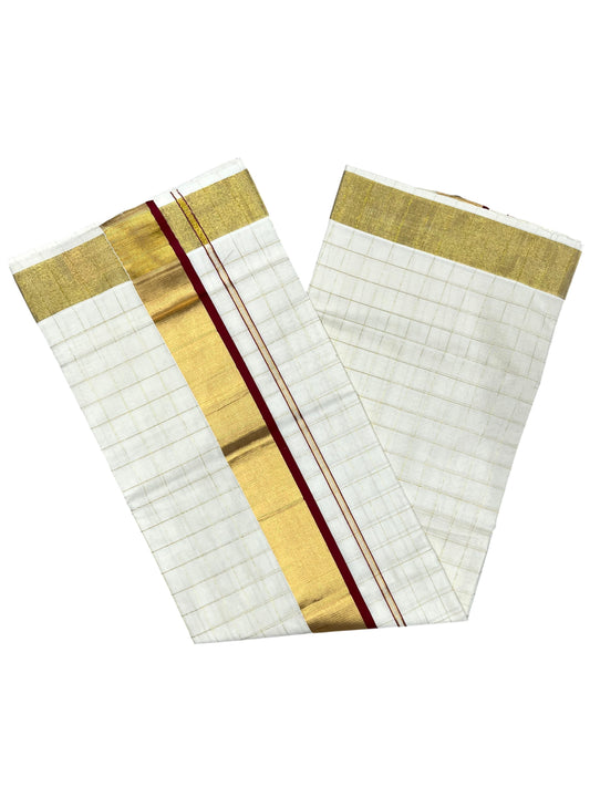 Southloom Pure Cotton  Kerala  Kasavu Woven Check Saree with Maroon Border
