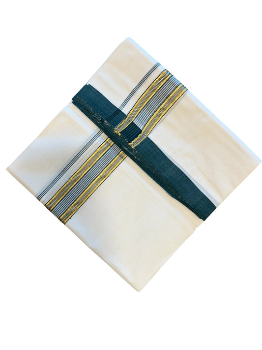 Southloom Premium Handloom Cotton Double Mundu with Gold and Green Border