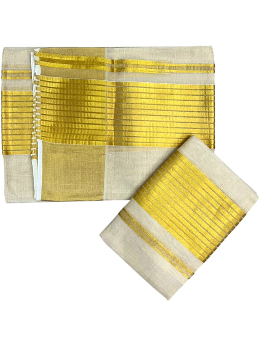 Southloom Premium Tissue Handloom Set Mundu with Chuttikara Design And Lines Kasavu Border (2.80 Mtr) SL632