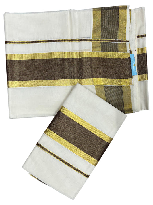 Southloom Pure Cotton Kerala Single Set Mundu (Mundum Neriyathum) with Brown and Kasavu Border 2.80 Mtrs SLKK