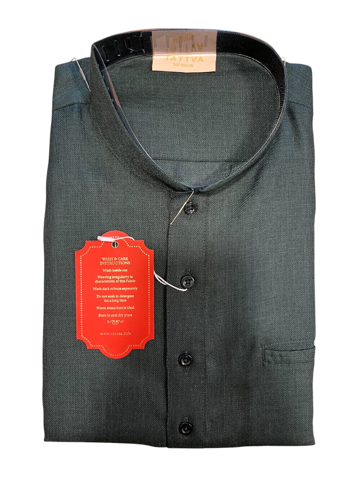 Southloom Green Woven Patterns Semi Silk Short Kurta for Men