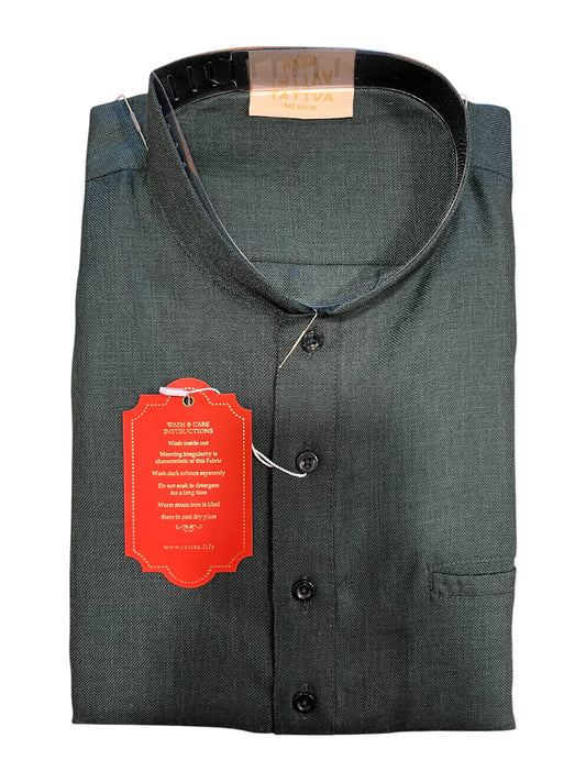 Southloom Green Woven Patterns Semi Silk Short Kurta for Men