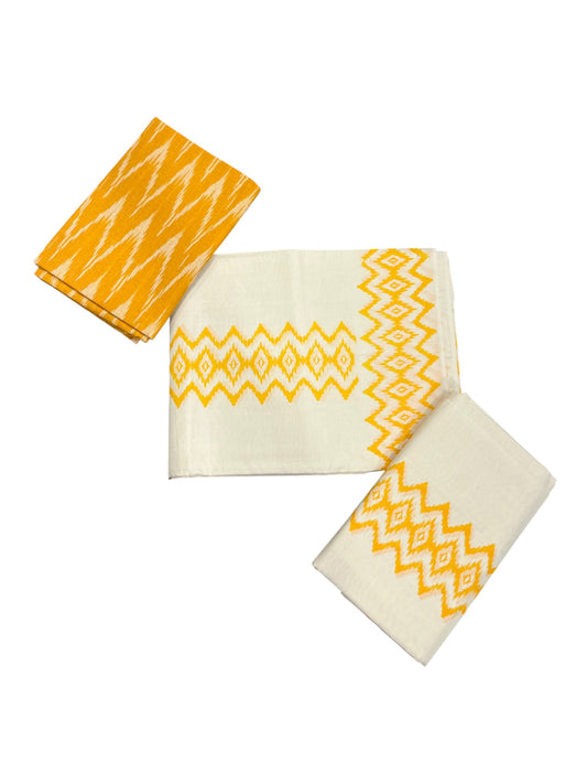 Southloom Ikat Design Yellow Printed Set Mundu with Blouse Piece 2.80Mtrs