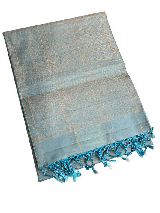 Southloom Pure Handloom Bridal Kanchipuram Silk Saree with Korvai Work (Blue)