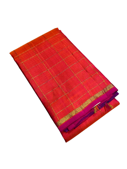 Southloom Premium Bridal Handloom Kanchipuram Silk Saree (Orange& Blue )