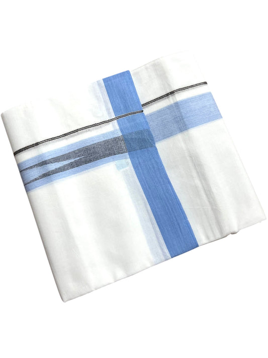 Southloom Pure White Cotton Mundu with Blue Border (South Indian Kerala Dhoti)
