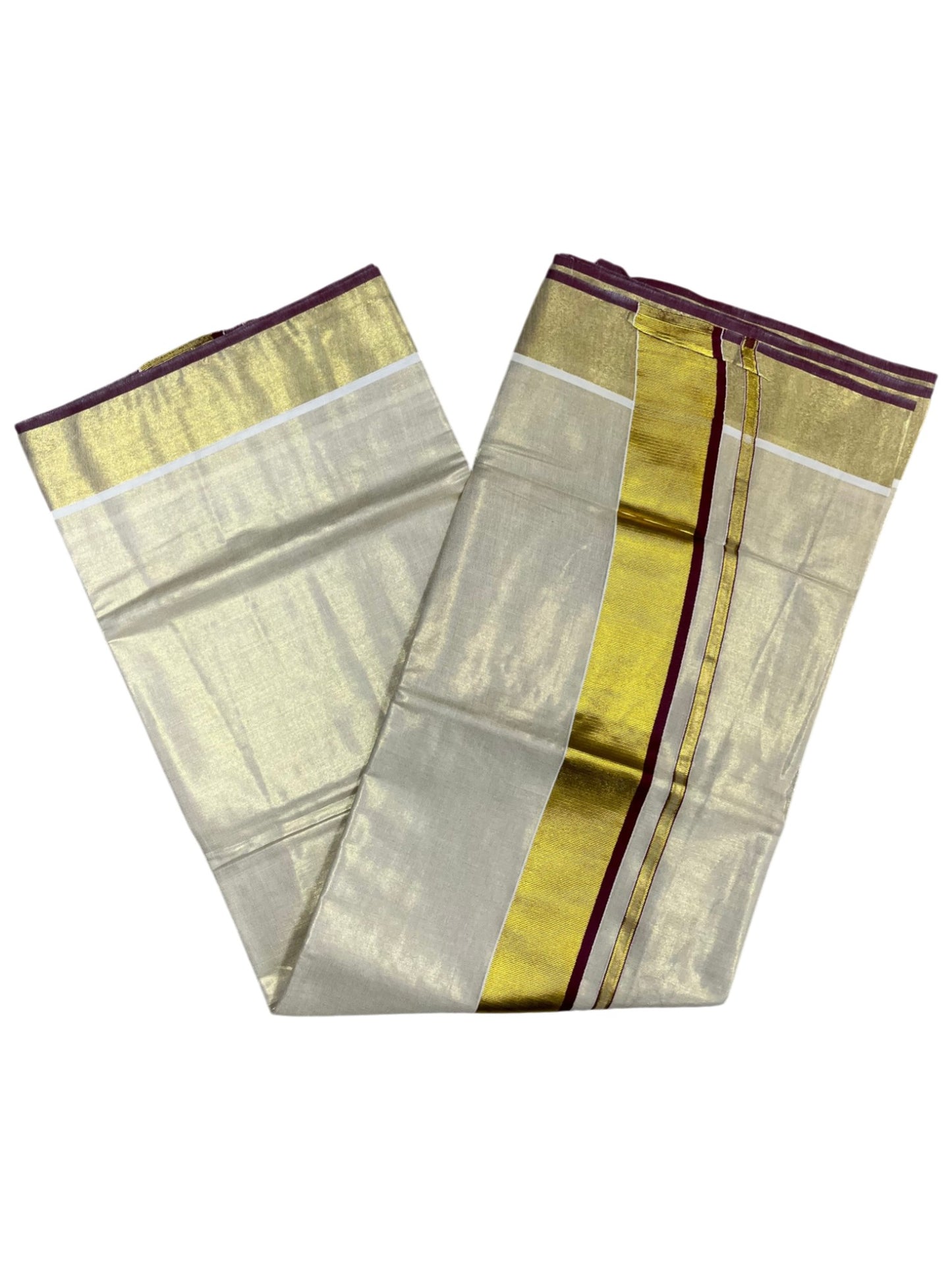 Southloom Kerala Tissue Kasavu Plain Saree With Maroon Border