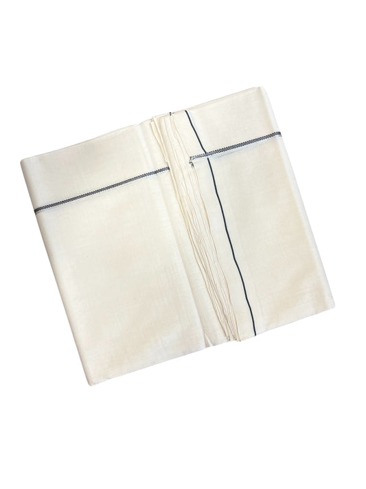 Southloom Premium Handloom Cotton Double Mundu with Black And Silver Line Border