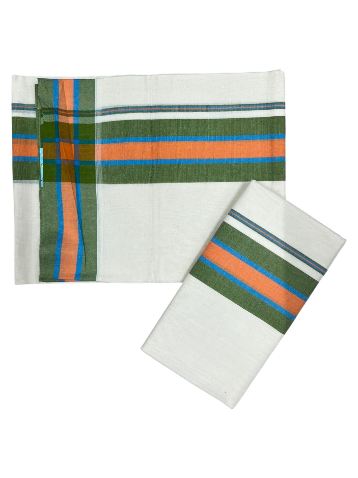 Southloom Pure Cotton Kerala Single Mulloth Set Mundu (Mundum Neriyathum) Orange & Green Border in 2.50 mtrs SL243