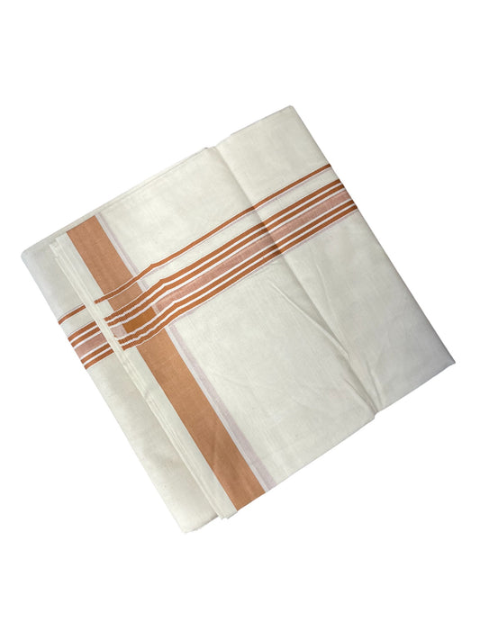Southloom Pure Cotton Double Mundu With White Lines &Beige Border (South Indian Kerala Dhoti)