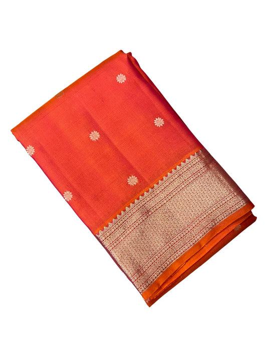Southloom Pure Handloom Bridal Kanchipuram Silk Saree with Korvai Work (Orange)
