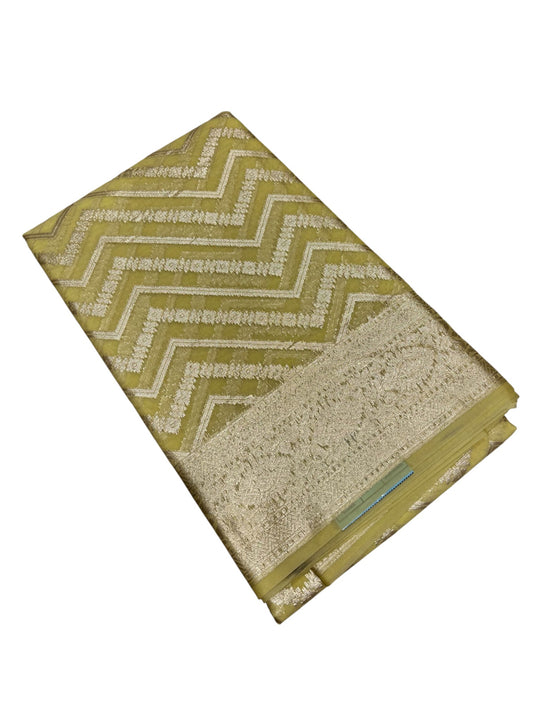 Southloom Cotton Banarasi Silk Saree with Woven Work on Body and Borders (Yellow)