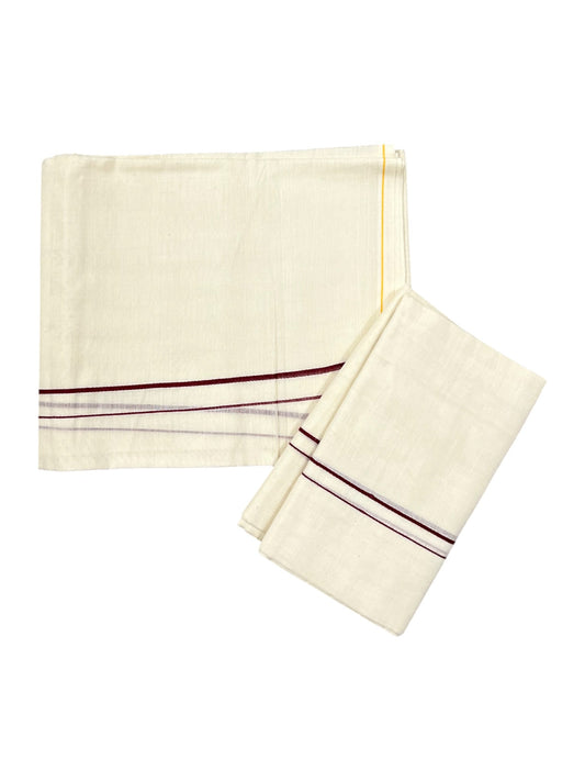 Kerala Cotton Mundum Neriyathum Single (Set Mundu) with Meroon Eerkkil Kara