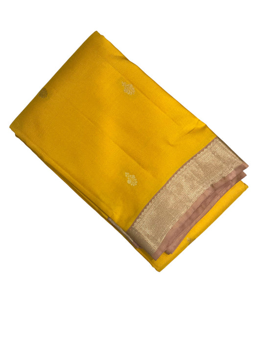 Southloom Pure Handloom Bridal Kanchipuram Silk Saree with Korvai Work(Yellow&Beige)