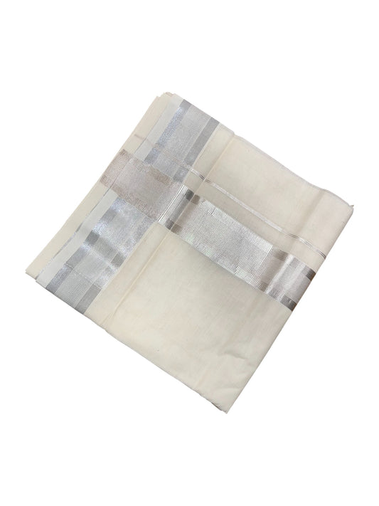 Southloom Kerala Cotton Double Mundu with Silver Border  (South Indian Dhoti)