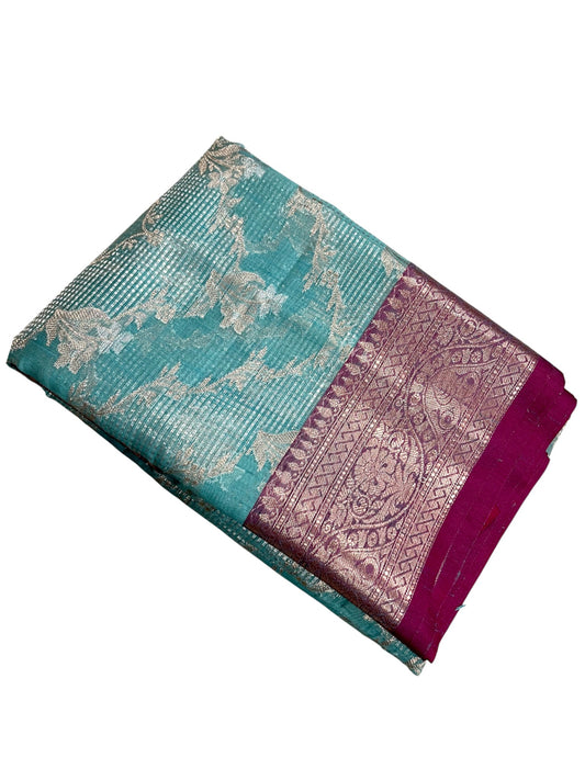 Southloom Tissue Banarasi Silk Saree with Woven Work on Body and Borders (Blue)