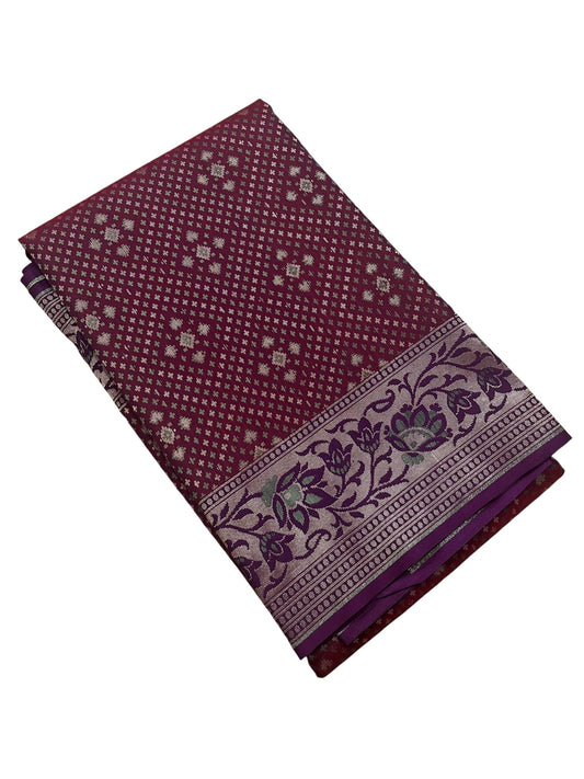 Southloom Pure Banarasi Silk Saree with Woven Work on Body and Borders (Maroon & Violet)