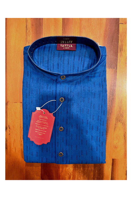 Southloom Blue Woven Works Semi Silk Short Kurta for Men